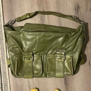 Mat & Nat Vegan Olive Green Leather Weekender Messenger Bag